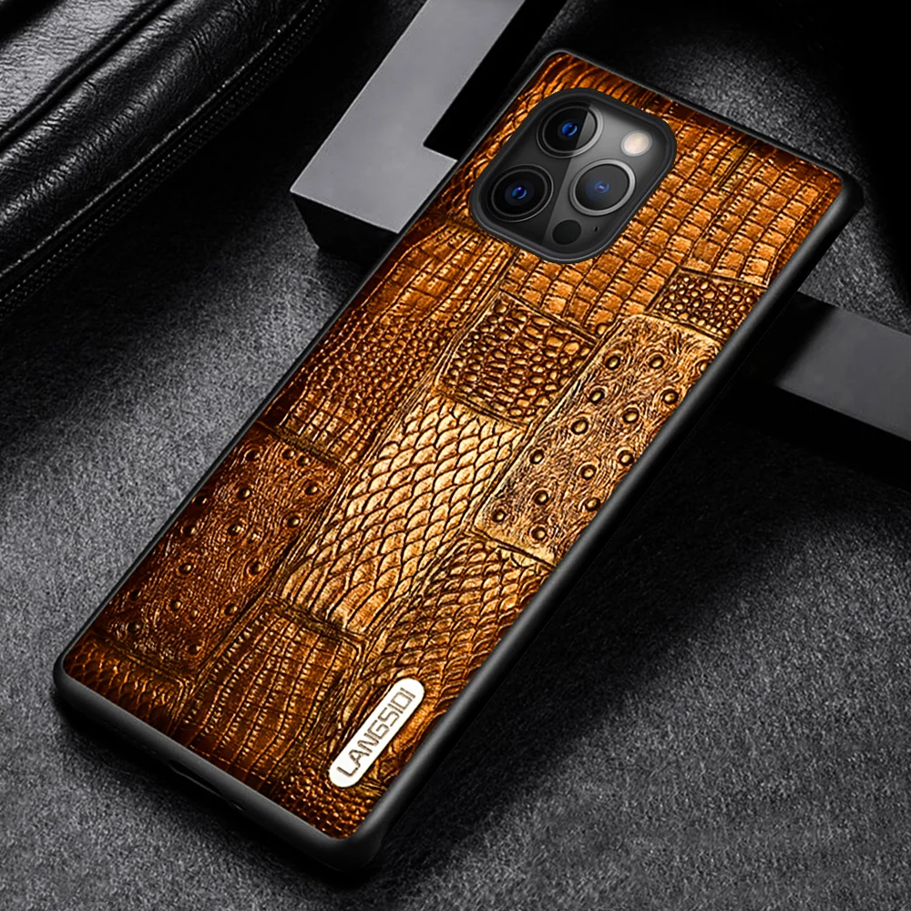 Langsidi caso de couro genuíno para o iphone 12 pro à prova de choque capa traseira para o iphone 12 pro max fundas para 12 mini xr xs max 8plus