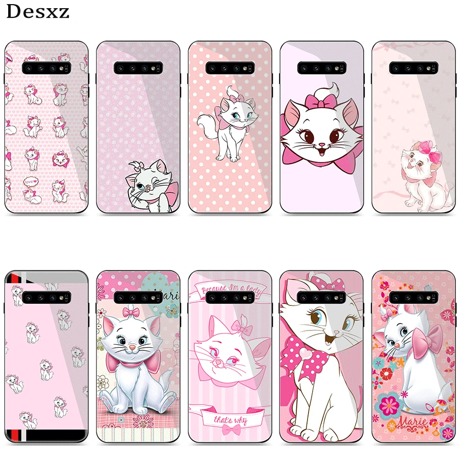 

Glass Phone Case For Samsung S7 Edge S8 S9 S10 Plus A10 A20 A30 A40 A50 A60 A70 Cover Pink Marie Cat