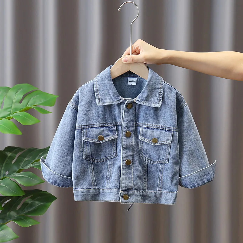 

NEW Kids Denim Jacket Cute Cartoon Bears Boy Girls Turndown Collar Coat Blue Jeans Long Sleeve Children Outwear Fall Winter Tops