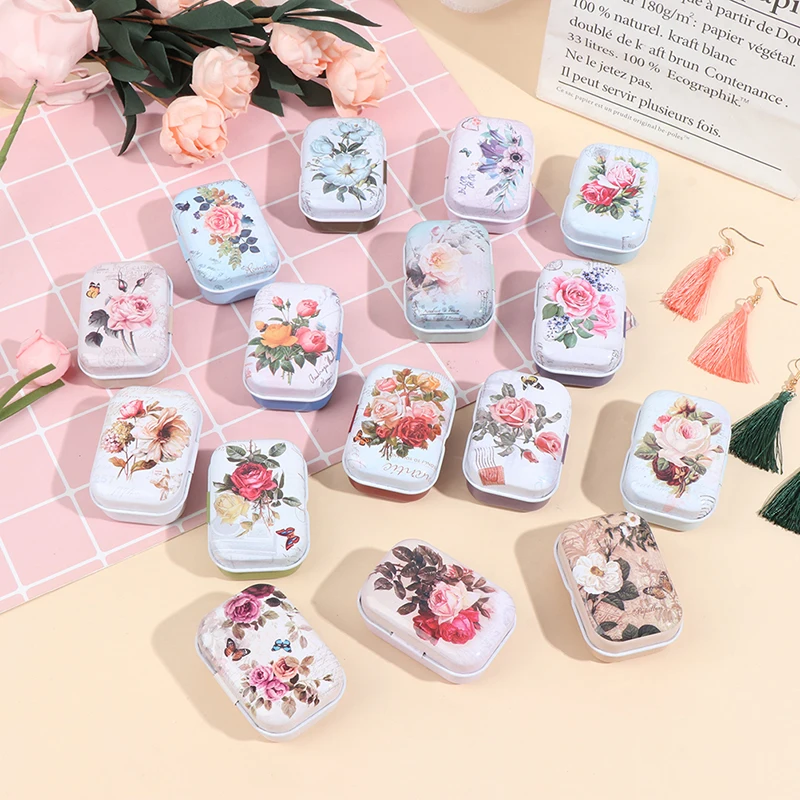 

Mini Flower Tin Trinket Jewelry Coin Box Tinplate Storage Case Rectangul Sugar