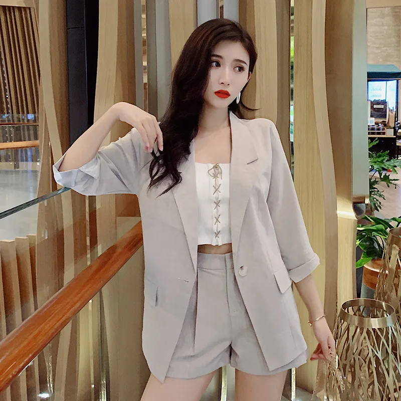 

2019 Spring Summer New Style WOMEN'S Dress Loose-Fit Slimming Leisure Suit Two-Piece Set South Korea Small Suit Shorts WOMEN'S S