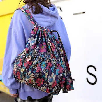 

Drawstring Backpacks Large Capacity Flower Ethnic Style Waterproof Nylon Shoulders Backpacks Harajuku Travel Beach Bag E3