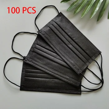 

100PCS disposable black masks re usable face mask Adult mouth caps virus masks 3 Layers Filter Protective mask mascarillas