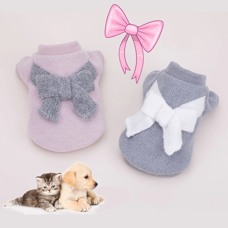 Winter Autumn Ins Style Fashion Dog Clothes Big Bowknot Puppy Warm Soft Costumes Elegant Solid Color Sweater Pet Supplies | Дом и сад