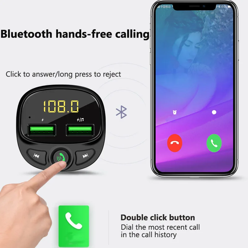 JaJaBor fm-передатчик, fm-модулятор, Bluetooth 5,0, Handsfree CarKit, аудио MP3 плеер, Обнаружение напряжения, двойное USB Автомобильное зарядное устройство