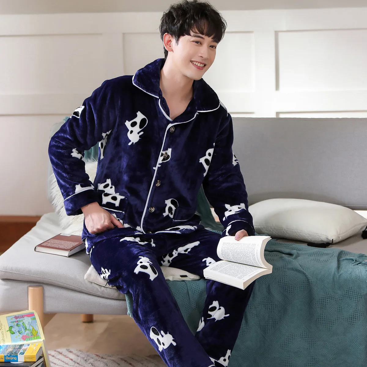 Thick Pajamas Men Long Sleeve Pijama Set For Male Plus Size Sleep Clothing Casual Nightie Sleepwear Man Pyjamas Autumn Winter men satin pajamas