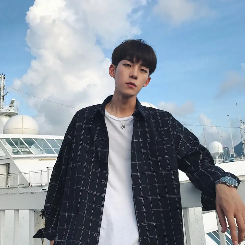 

Spring Plaid Shirt Men's Long-sleeved Wild Loose Korean Version of The Trend Shirt Men's Casual Hong Kong Style Jacket Tide
