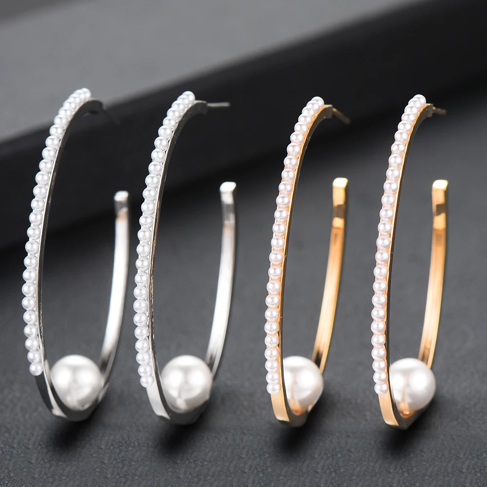 

GODKI Jimbora Luxury Romantic Shiny 2 Colors Pearls Earrings Big Circle korean Elegant Womens Square Long Earrings in Jewelry