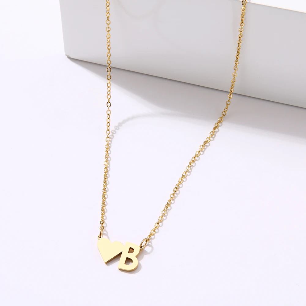 CACANA Fashion Tiny Heart Dainty Initial Letter Name Choker Stainless Steel Necklace For Women Pendant Jewelry Accessories Gift