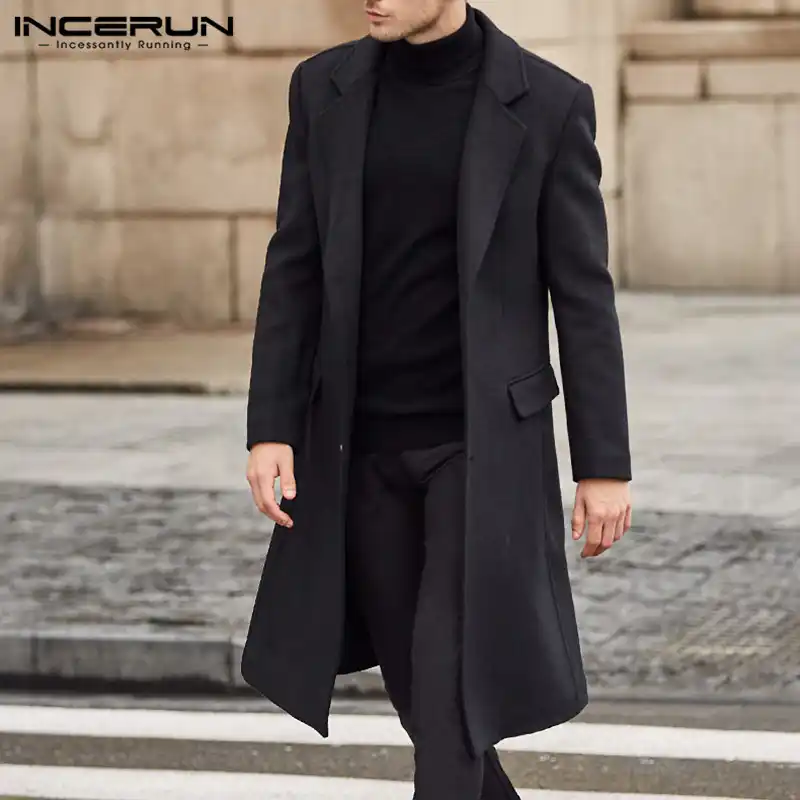 Incerun Winter Fashion Men Coats Wool Jackets Plain Long Sleeve Warm Faux Fleece Trench Coats Men Long Overcoat Streetwear 2021 Wool Blends Aliexpress