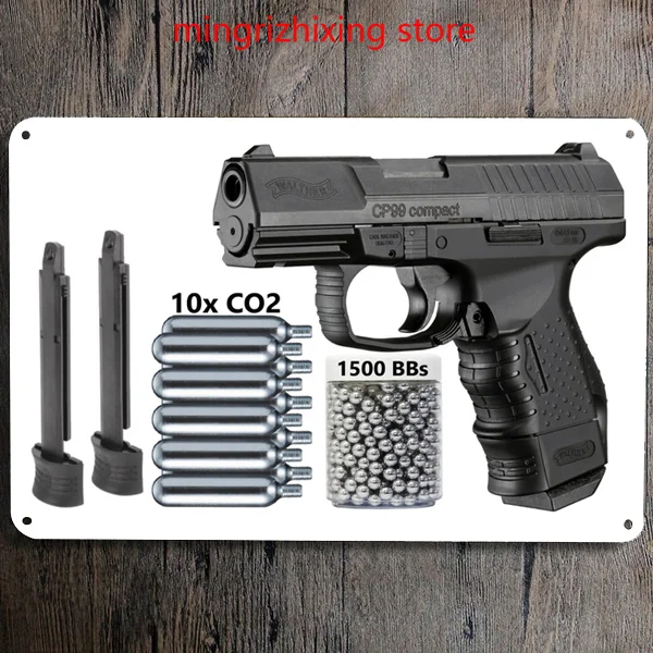 Tin Sign Umarex Walther Cp99 Compact - Blowback Co2 .177 Cal Bb Gun Air Pistol 345 Fps Metal Wall | Дом и сад