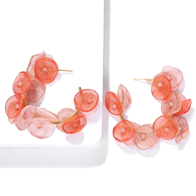 Romantic Simple Open Round Hoop Earrings Women Fashion Korean Style Hollow Mesh Yarn Gold Color Earring For Girl Jewelry
