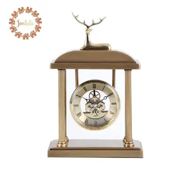 

Large Size Metal Alloy Clock with Deer Living Room TV Cabinet Desk Decoration Creative Desk Clock Ornaments Deer Clock Best Gift
