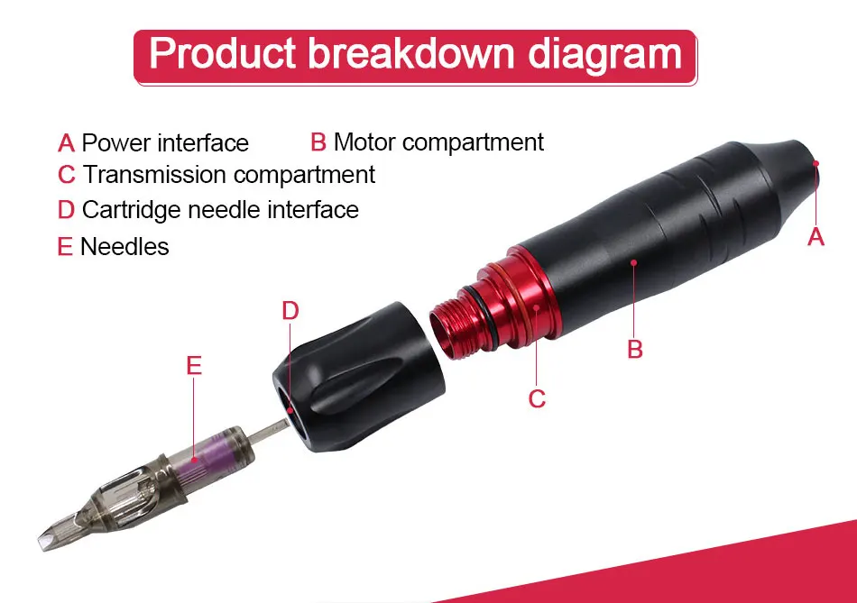 Татуировка красная ручка роторный пистолет набор Перманентный макияж машина с соединительным шнуром для картриджа иглы для тату-искусства