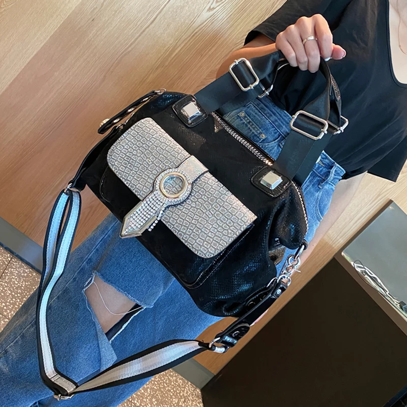 

Microfiber Soft Leather Women's Handbag New 2020 Fashion Casual Color Contrast Diamond Crossbody Shoulder Bag Horizontal Handbag