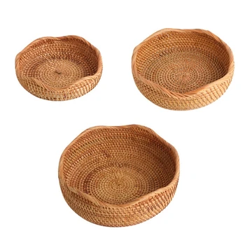 

Handmade Rattan Fruit Basket Food Storage Bowl Kitchen Organizer Snack Serving