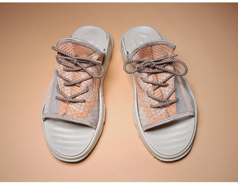 Мужские дышащие шлепанцы Flyknit; мужская пляжная обувь с открытым носком; нескользящие повседневные шлепанцы; Chanclas Hombre; размеры 39-44