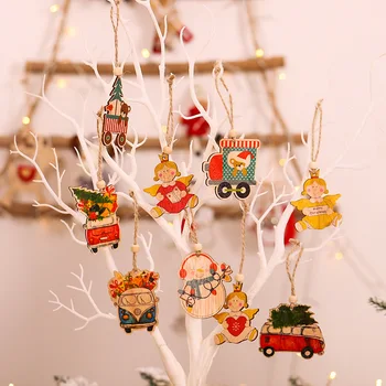 

Christmas Wooden Pendants Wood Crafts Printed Christmas Car Snowman Xmas Tree Hanging Decor New Year Home Ornaments Kids Gifts