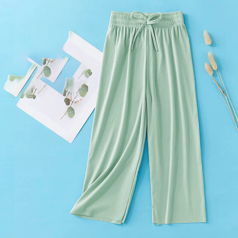 Girls Breathable Thin Wide-Leg Pants Summer Children's Loose High-Waist Ice Silk Casual Anti-Mosquito Pants
