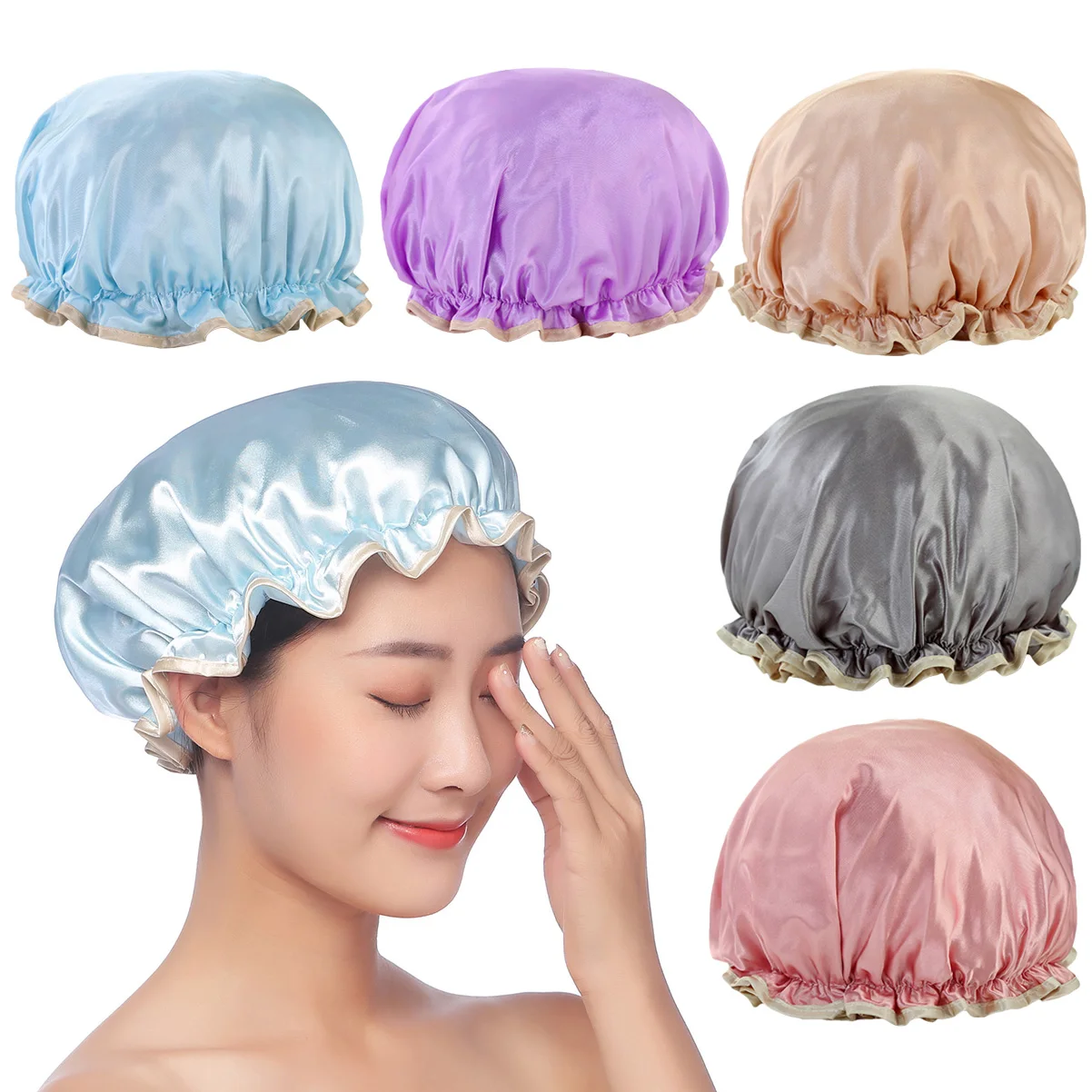 Reusable Shower Cap Waterproof Sleeping Caps Silky Satin For Women and