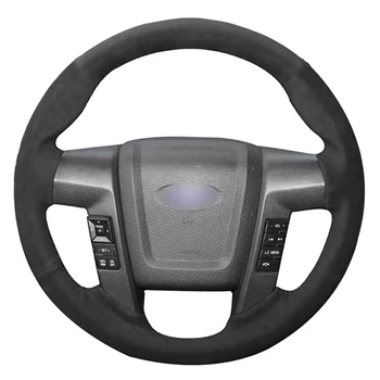 

Black Suede DIY Hand-stitched Car Steering Wheel Cover for Ford F150 F-150