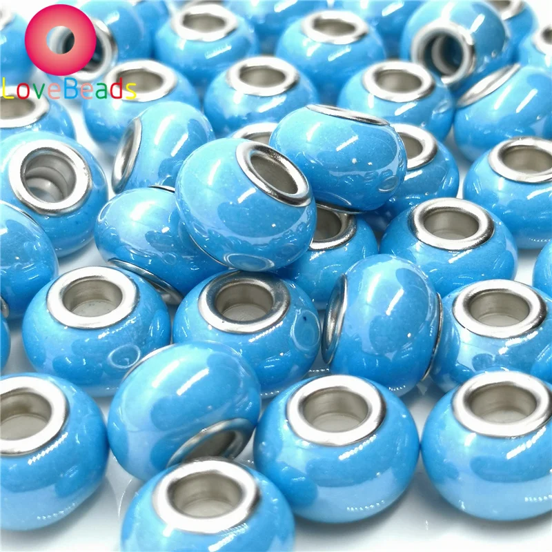 

10Pcs 16mm Big Round Ceremic Beads Smooth Surface Large Hole Spacer Beads Silver Plated Fit for Women Bracelet Jewelry Making