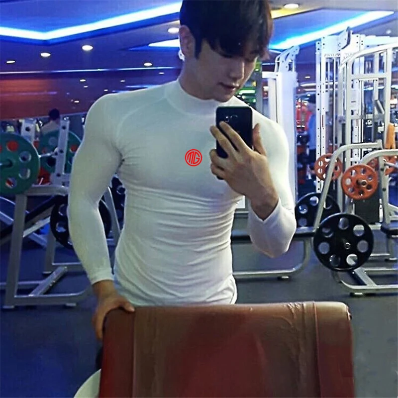 

Men's Gym Brand Casual Clothing Fitness Middle Collar Long Sleeve Breathable Autumn and Winter Fashion Trend Slim Sports T Shirt