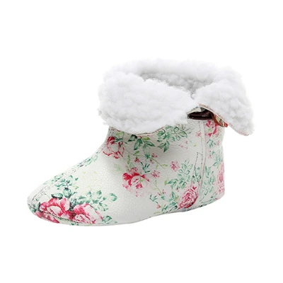 Зимняя обувь для малышей; зимние ботинки для маленьких девочек; хлопковые ботиночки на мягкой подошве с цветочным принтом и пряжкой; Повседневная Теплая обувь для младенцев; От 0 до 3 лет; A50 - Цвет: Красный