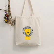 Милая женская Парусиновая Сумка-тоут с принтом льва, Женская Повседневная сумка на плечо с животными, складные сумки для покупок, пляжная сумка, женская сумка из хлопковой ткани