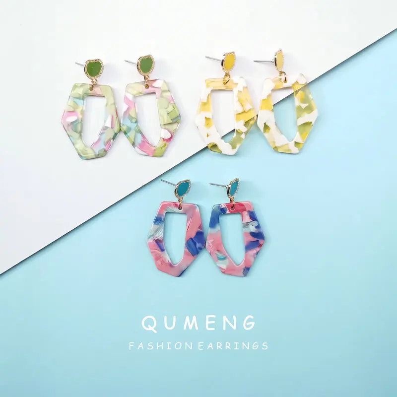 Женские серьги гвоздики QUMENG 2020 акриловые сережки с уксусной кислотой