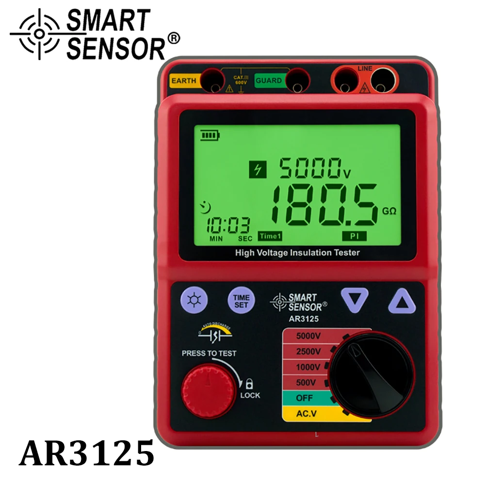 

Hot Sale Smart Sensor AR3125 0.0M~1000G Ohm High Precision Digital Insulation Resistance Tester Megohmmeter Megger Meter