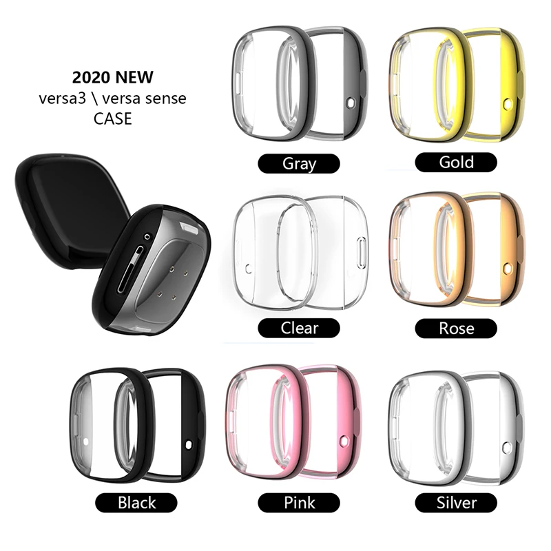 

Soft Tpu Case for Fitbit versa 3 / Sense Waterproof Watch cases Cover Screen Protector Full Waterproof Protective Shell