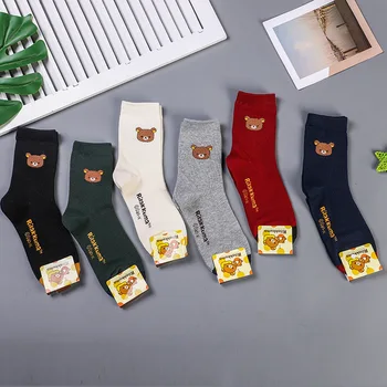 

Rilakkuma Women Standard Sock Cartoon Ladies Socks White Unisex Crew Casual Cotton Sox Girls Classic Sweet Japanese Skarpetki