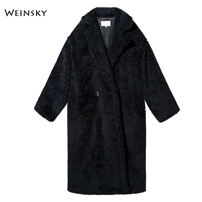 Повседневное стильное зимнее женское пальто из искусственного меха, толстое длинное пальто с мишкой Тедди, модное женское розовое пальто - Цвет: Черный