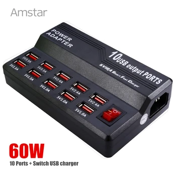 

Amstar 60W USB Charger 10-Ports 5V/12A With Switch USB Phone Charger Adapter for iPhone 11 XS X Samsung S20 Plus Huawei Xiaomi