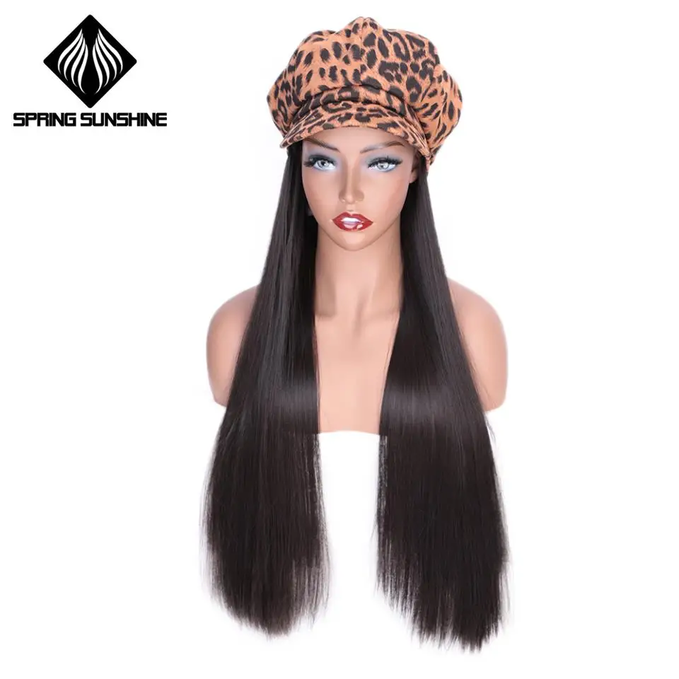 

Synthetic Long Straight Newsboy Cap Hair Extensions Beret Hat Travel Cadet Hat Captain Cap Party Wig Military Hat with Extension