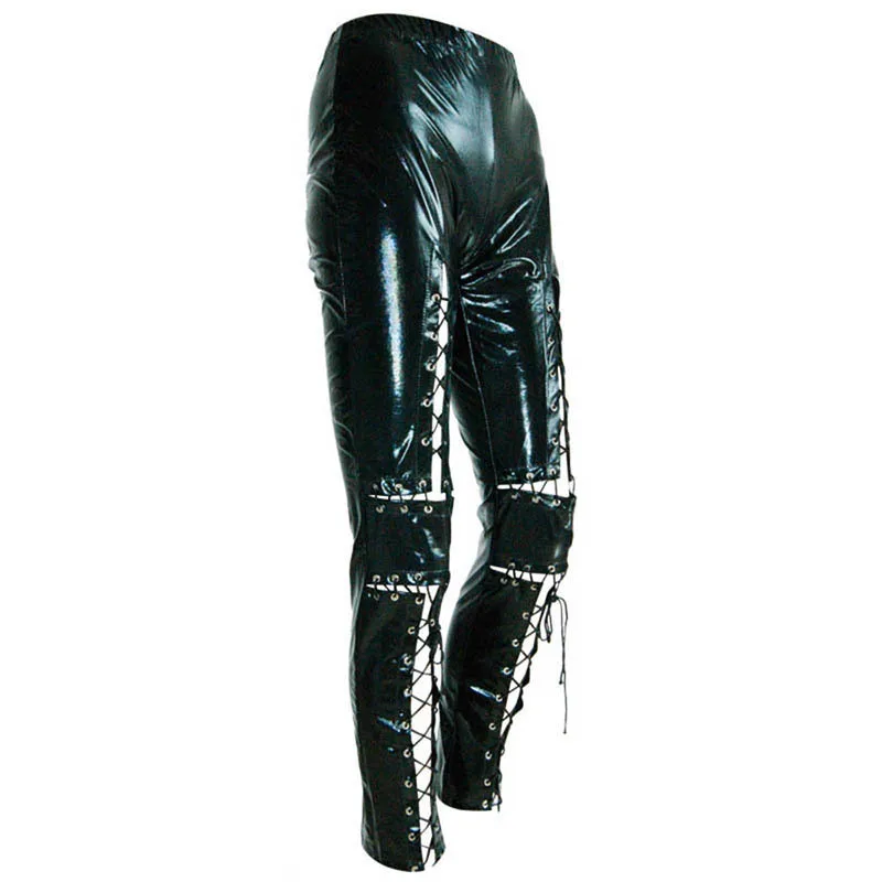 Панк Рок имитация кожи карандаш ноги брюки ремни леггинсы брюки женские сексуальные высокие фитнес Европейский Американский тренд леггинсы