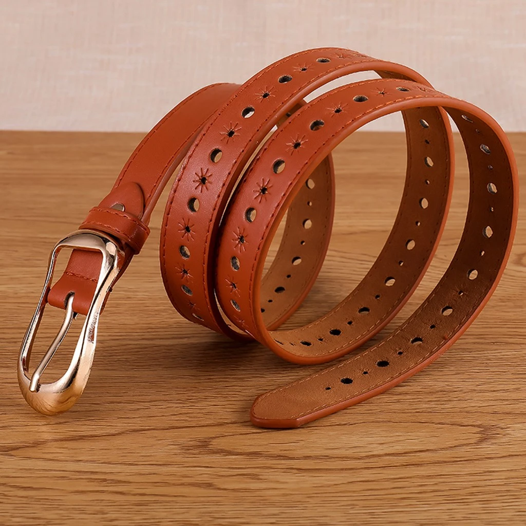 Women Fashion Wide Leather Belt Pure Color Waistband Carved Cow Skin Belts For Jeans Top Quality Female Straps Vintage Femme 916