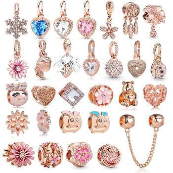 

2Pcs/Lot Rose Gold Flower Crown Love Heart Pendant Charm fit Pandora Bracelets & Necklaces for Women Jewelry Making Accessories