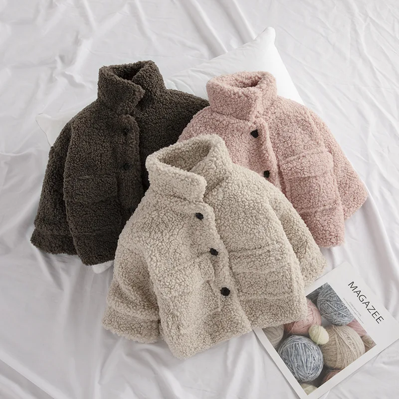 Детские пальто для малышей Модная Корейская куртка из овечьей шерсти для мальчиков и девочек, одежда для малышей зимнее плотное теплое пальто детские топы, верхняя одежда