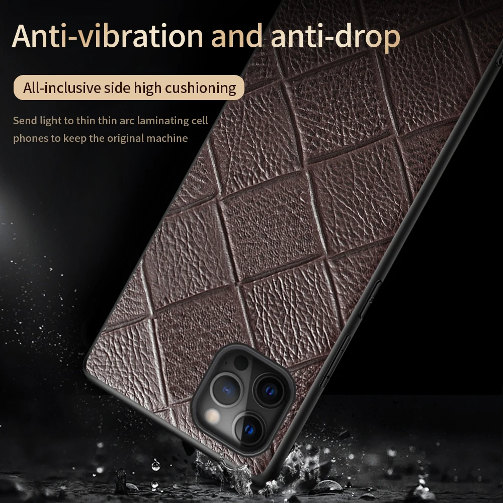 LANGSIDI Leather case For Iphone 12 pro max 11 Square embossing back cover For iphone 12 pro 12 max xr xs max 7 8 plus fundas