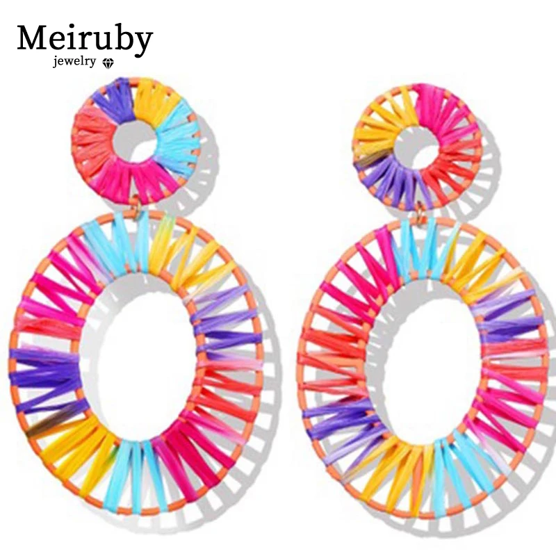 

Meiruby Oversized Bohemian Woven Earrings for Women Statement Large Woven Earrings Trendy Geometric Jewelry