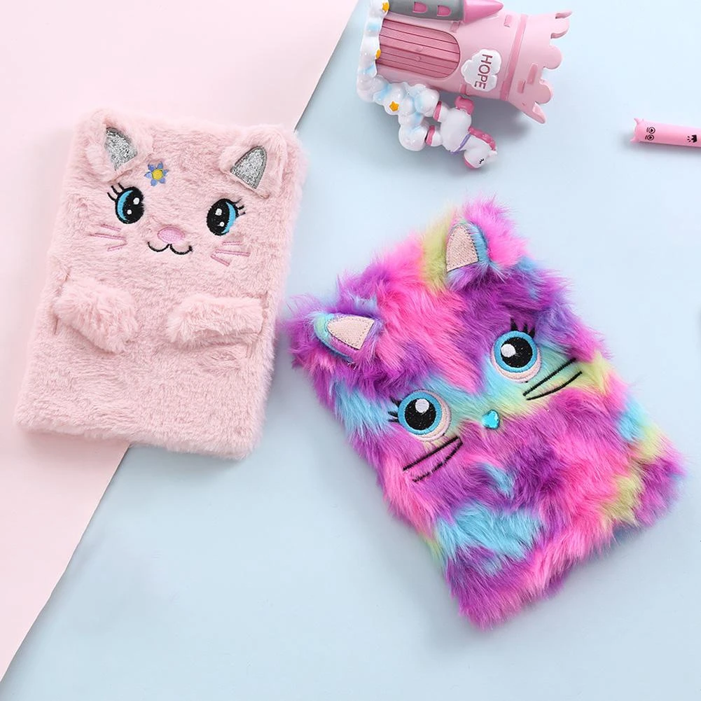 かわいい漫画猫パンダ柄ふわふわ日記女の子ジャーナルノートブックメモパッド誕生日プレゼントの学用品 Planners Aliexpress