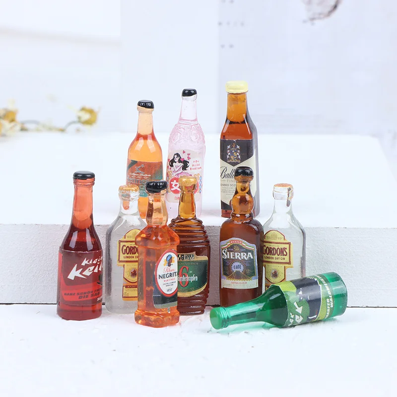 10Pcs/lot 1:12 Dollhouse Miniature Drinks Wine Model Doll Kitchen Food Accessories