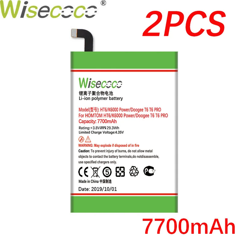 Wisecoco 2 шт./партия T6 7700 мАч 3,8 в встроенный аккумулятор Для DOOGEE T6 pro также для HOMTOM HT6