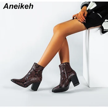 

Aneikeh 2020 New Mature Cossacks Leopard Grain Chelsea Boots Pointed Toe Zip Women's Boots Dance High Heel Shoes Shallow 35-43