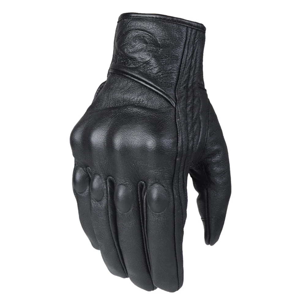 MOGE Перчатки для мотоциклистов из натуральной кожи водонепроницаемые перчатки защитные шестерни сенсорные функции перчатки для мотокросса черные - Цвет: MG-01 Black Longer
