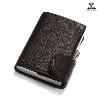 

BYCOBECY 2020 Smart Wallet RFID Single Safety Box Credit Card Holder Vintage PU Leather Soft Men and Women Pop Up Card Wallet