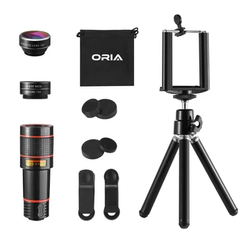 

Phone Lens 4 in 1 Phone Lens 198°Fisheye Lens 12X Zoom Telephoto Lens 15X Macro Lens 0.63X Wide Angle with Phone Holder Tripod