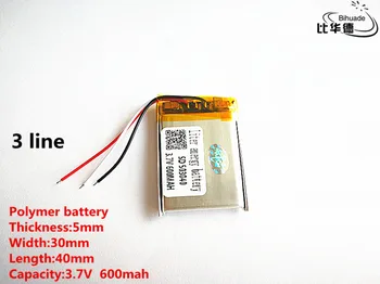 5pcs/lot 3 line Good Qulity 3.7V,600mAH,503040 Polymer lithium ion / Li-ion battery for TOY,POWER BANK,GPS,mp3,mp4